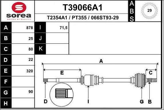 EAI T39066A1 - Piedziņas vārpsta www.autospares.lv