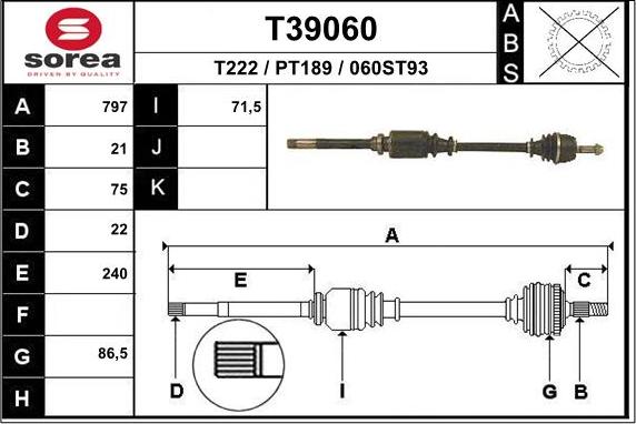 EAI T39060 - Piedziņas vārpsta www.autospares.lv