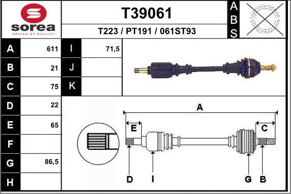 EAI T39061 - Piedziņas vārpsta www.autospares.lv