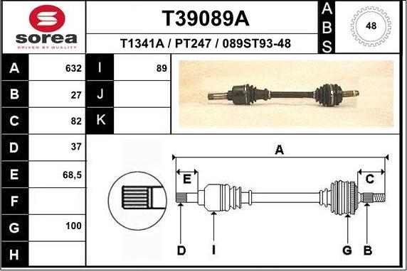 EAI T39089A - Piedziņas vārpsta www.autospares.lv