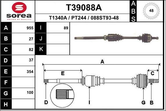 EAI T39088A - Piedziņas vārpsta www.autospares.lv