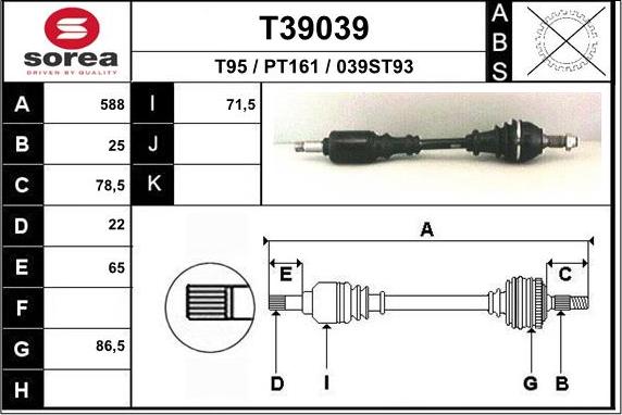 EAI T39039 - Piedziņas vārpsta www.autospares.lv