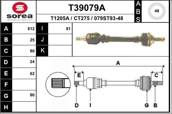 EAI T39079A - Piedziņas vārpsta autospares.lv