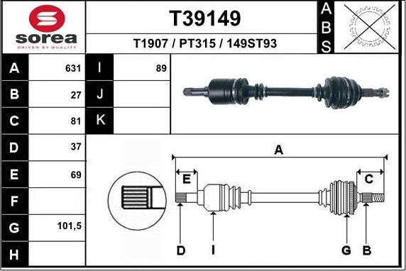 EAI T39149 - Piedziņas vārpsta www.autospares.lv