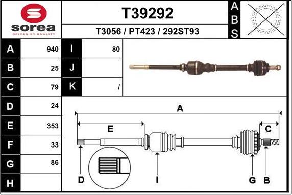 EAI T39292 - Piedziņas vārpsta www.autospares.lv