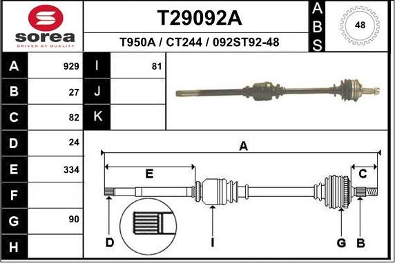 EAI T29092A - Piedziņas vārpsta www.autospares.lv