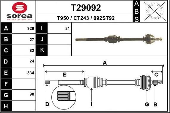 EAI T29092 - Piedziņas vārpsta www.autospares.lv