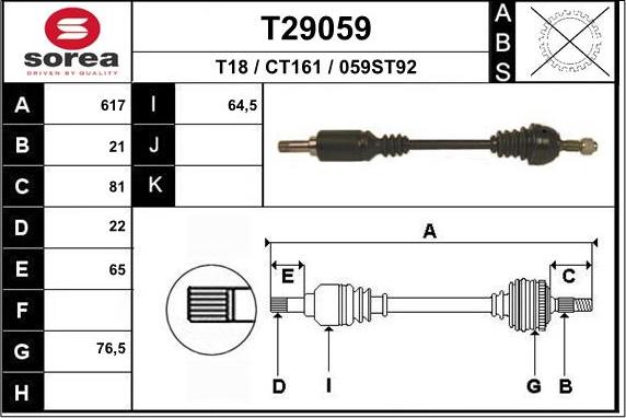 EAI T29059 - Piedziņas vārpsta www.autospares.lv