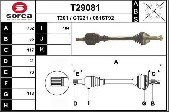 EAI T29081 - Piedziņas vārpsta autospares.lv