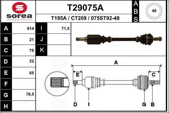 EAI T29075A - Piedziņas vārpsta www.autospares.lv