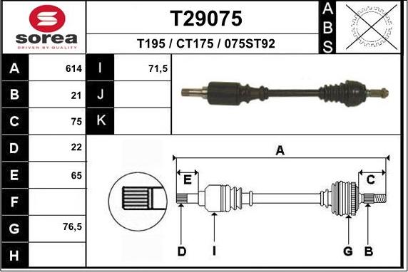 EAI T29075 - Piedziņas vārpsta www.autospares.lv