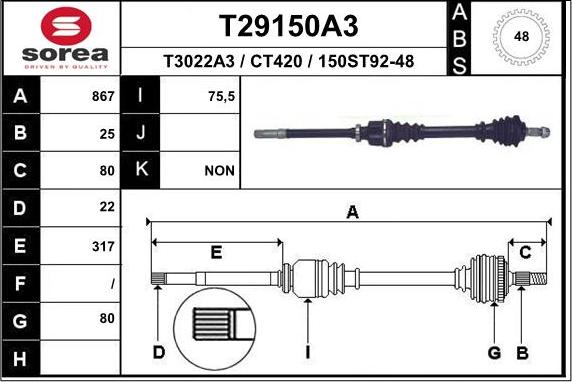 EAI T29150A3 - Piedziņas vārpsta www.autospares.lv