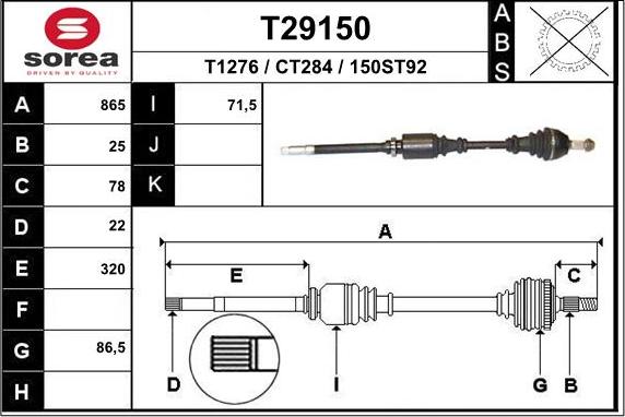 EAI T29150 - Piedziņas vārpsta www.autospares.lv