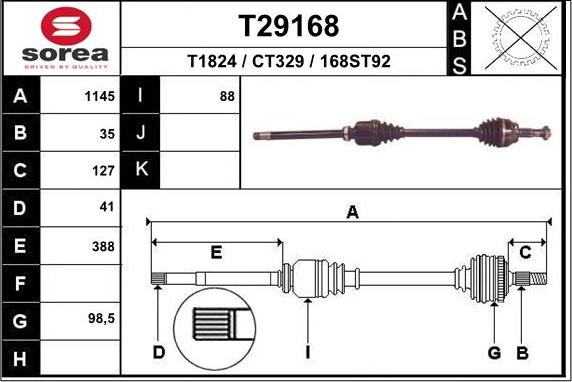 EAI T29168 - Piedziņas vārpsta autospares.lv