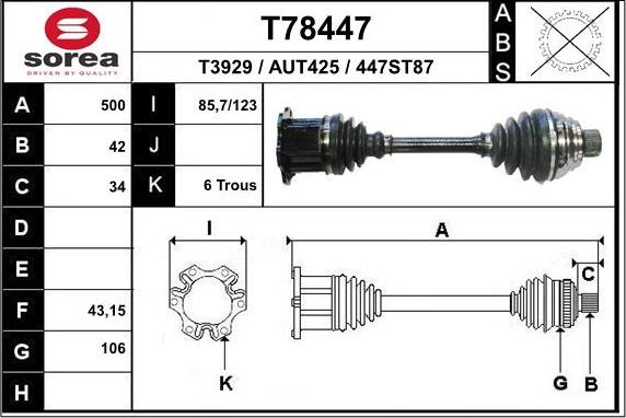 EAI T78447 - Piedziņas vārpsta www.autospares.lv