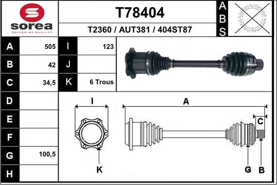 EAI T78404 - Piedziņas vārpsta autospares.lv