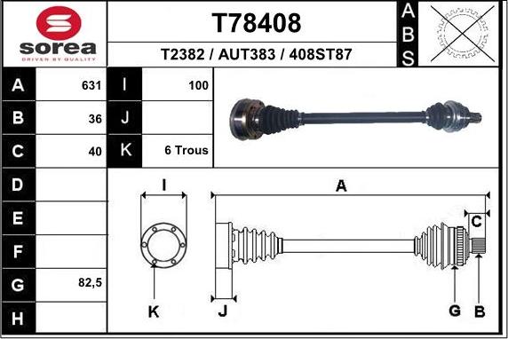 EAI T78408 - Piedziņas vārpsta www.autospares.lv