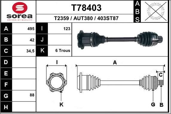 EAI T78403 - Piedziņas vārpsta autospares.lv