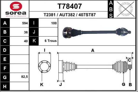 EAI T78407 - Piedziņas vārpsta www.autospares.lv