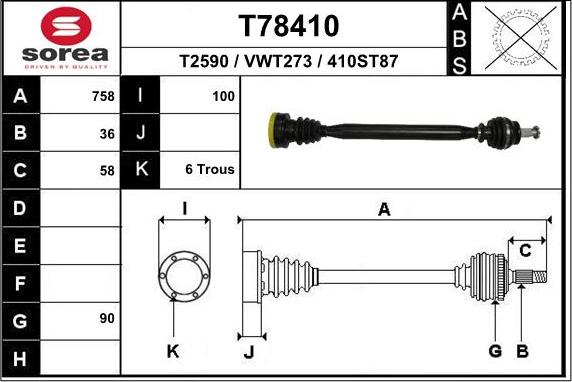 EAI T78410 - Piedziņas vārpsta www.autospares.lv