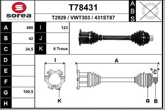 EAI T78431 - Piedziņas vārpsta autospares.lv