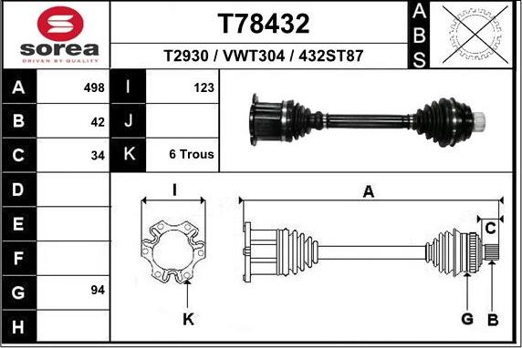 EAI T78432 - Piedziņas vārpsta autospares.lv