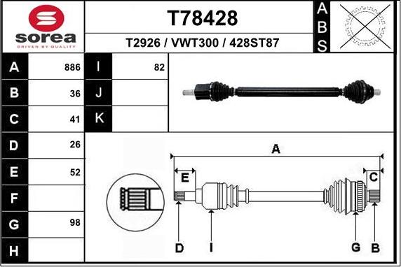 EAI T78428 - Piedziņas vārpsta www.autospares.lv