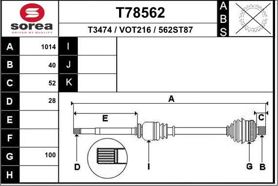 EAI T78562 - Piedziņas vārpsta autospares.lv