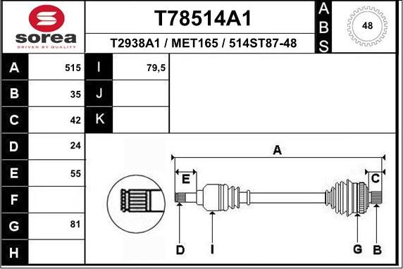 EAI T78514A1 - Piedziņas vārpsta www.autospares.lv