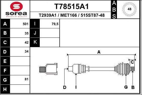 EAI T78515A1 - Piedziņas vārpsta www.autospares.lv