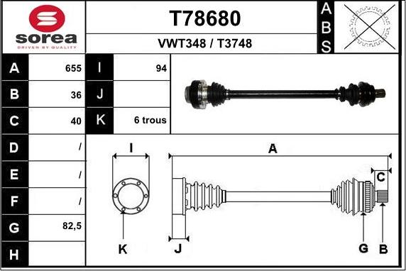 EAI T78680 - Drive Shaft www.autospares.lv