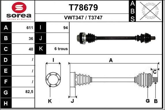 EAI T78679 - Drive Shaft www.autospares.lv