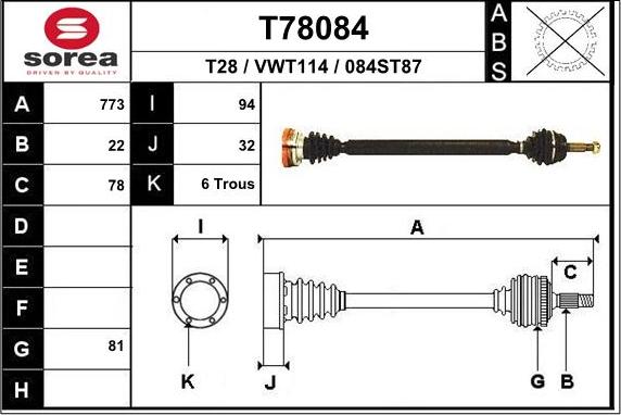 EAI T78084 - Drive Shaft www.autospares.lv