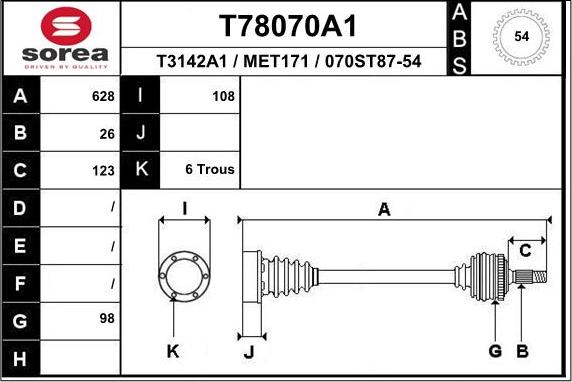 EAI T78070A1 - Drive Shaft www.autospares.lv