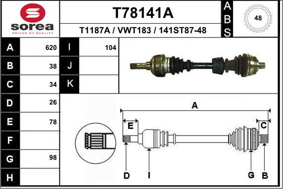 EAI T78141A - Piedziņas vārpsta www.autospares.lv