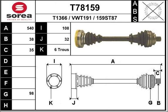 EAI T78159 - Piedziņas vārpsta www.autospares.lv