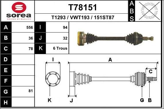 EAI T78151 - Drive Shaft www.autospares.lv