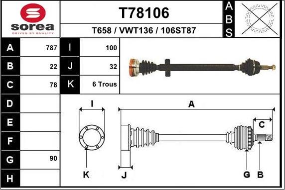 EAI T78106 - Piedziņas vārpsta autospares.lv