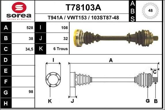 EAI T78103A - Piedziņas vārpsta www.autospares.lv