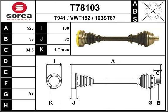 EAI T78103 - Piedziņas vārpsta www.autospares.lv