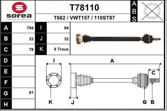 EAI T78110 - Drive Shaft www.autospares.lv