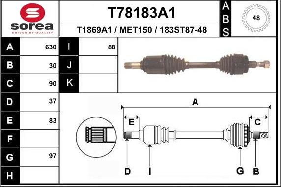 EAI T78183A1 - Drive Shaft www.autospares.lv