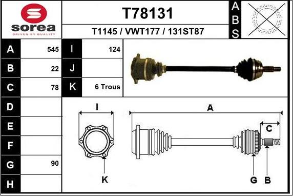 EAI T78131 - Piedziņas vārpsta autospares.lv