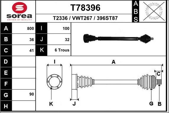 EAI T78396 - Piedziņas vārpsta www.autospares.lv