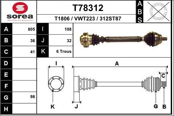 EAI T78312 - Piedziņas vārpsta autospares.lv