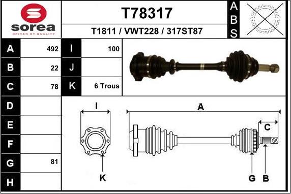 EAI T78317 - Piedziņas vārpsta autospares.lv