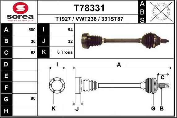 EAI T78331 - Drive Shaft www.autospares.lv