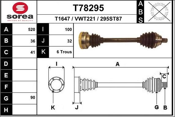 EAI T78295 - Piedziņas vārpsta autospares.lv