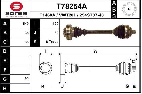 EAI T78254A - Piedziņas vārpsta www.autospares.lv