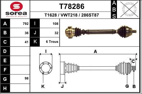 EAI T78286 - Piedziņas vārpsta autospares.lv